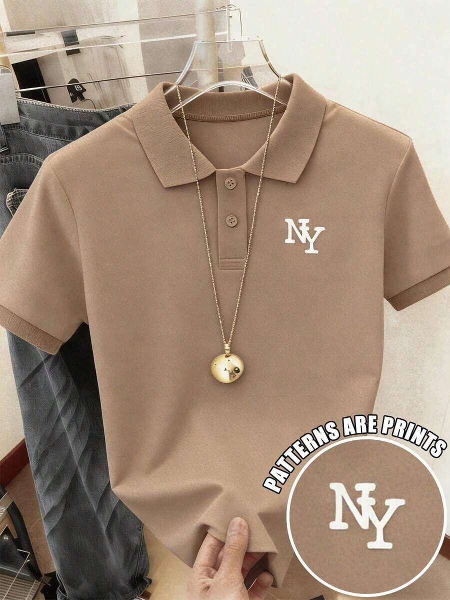 Camisa polo de mujer con estampado del logo de Nueva York NY - Caqui - Ver 1