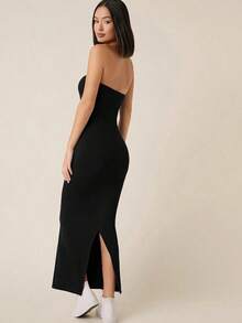 BASICS Vestido Sólido Ceñido Al Cuerpo Casual Para Cena Y Cita - Negro - Ver 2