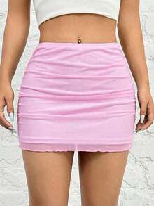 Falda De Mujer De Malla De Punto Negra - Rosa - Ver 3
