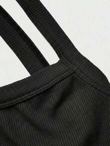 deportivo casual de unicolor, sexy, con espalda descubierta y tirantes cruzados, adecuado para el verano - Negro - Ver 8