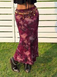 Falda negra de malla con estampado de corazones para el Día de San Valentín de las mujeres - Morado - Ver 5