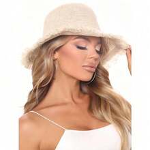 1pc Women's Straw Hat, Large Brim Sun Hat For Beach, Travel, Vacation, UV Protection, Spring/Summer - Multicolor - View 4