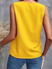 Blusa sin mangas con ribete de volantes, blusas sin mangas de verano elegantes para damas - Amarillo 2 - Ver 6