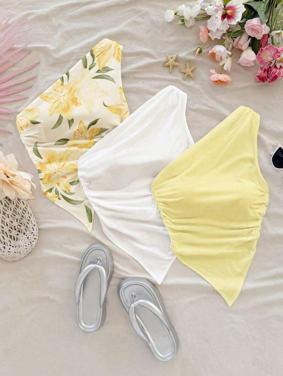 Set de 3 blusas casuales con estampado floral, adecuadas para el verano - Multicolor 6 - Ver 1