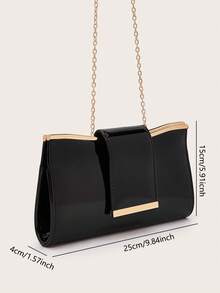 Quilted Flap Closure PU Solid Color Envelope Bag, Fashionable Bright Color Party Clutch, Laser Bright Color Chain Shoulder Bag, Glossy Evening Party Mini Square Bag, Suitable For Women Date, Party, Banquet - Black - View 8