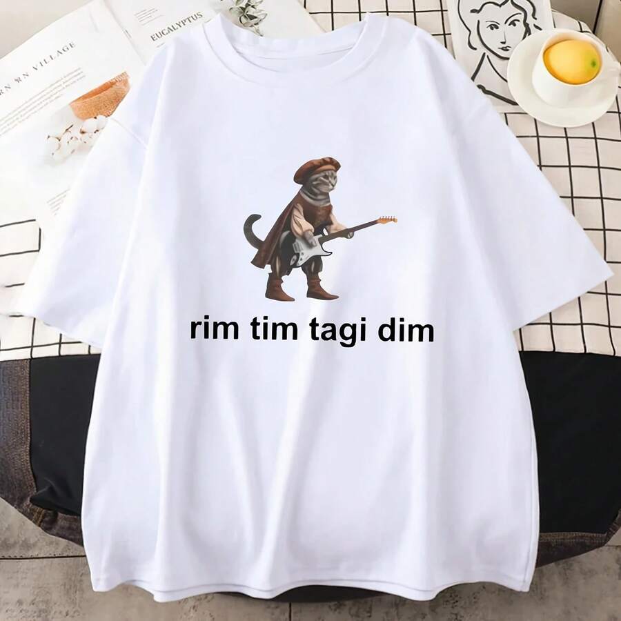 Camiseta con estampado de moda para hombre - 100% algodón con estampado de gato, informal, holgada y cómoda. - forma - Ver 1