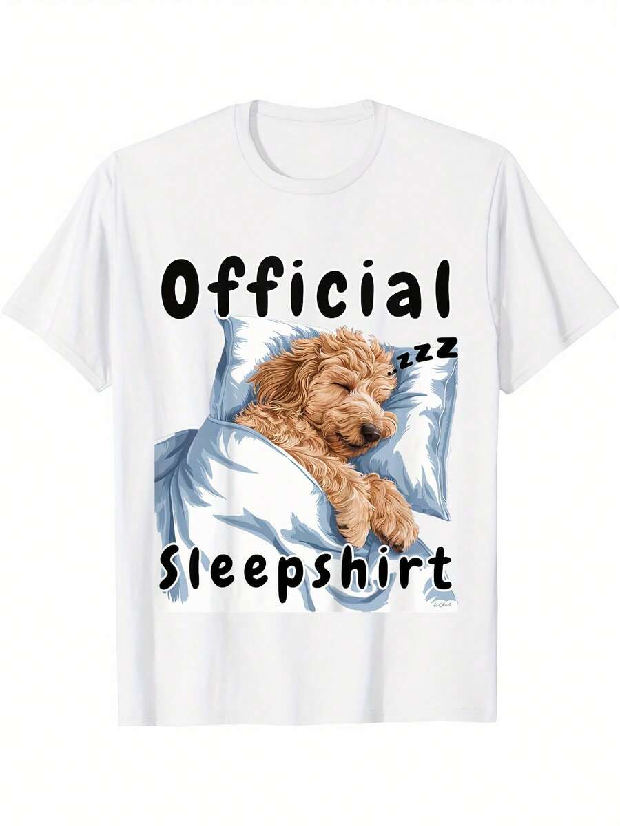 Official Nap T-Shirt Featuring A Golden Retriever And Mopsla Design, Unisex, Made From Soft, Breathable, Lightweight Material. It Has A Crew Neck And A Regular Fit, Is Machine Washable, And Perfect For Summer Outings And Casual Wear. - White - View 1