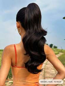 Tóc giả đuôi ngựa kẹp màu đen/nâu dài 16-18 inch, sợi tổng hợp chịu nhiệt, phù hợp cho phụ nữ và bé gái sử dụng hàng ngày. - Màu nâu tối - Xem 3