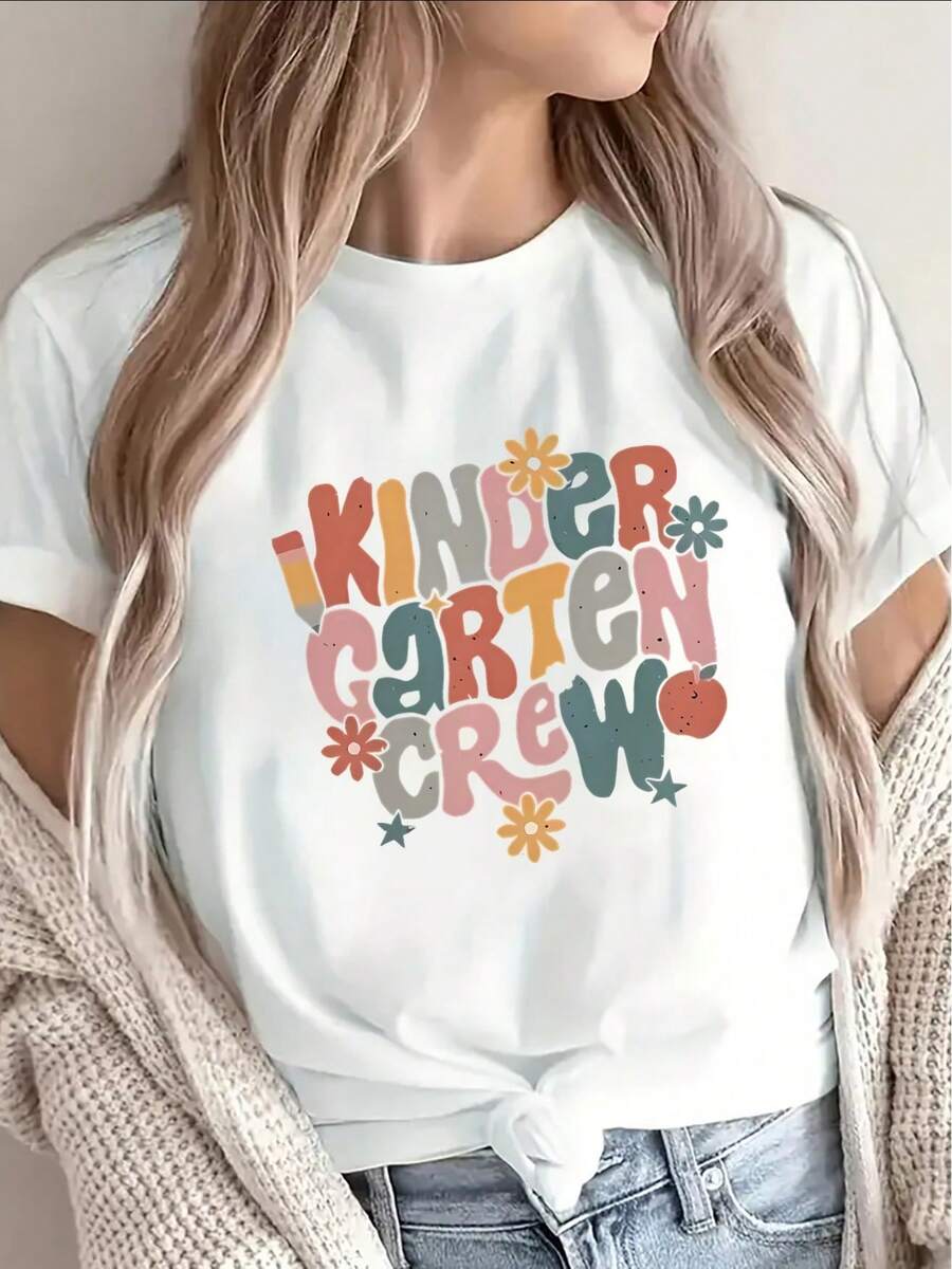 Camiseta negra de manga corta para guardería |   Diseño floral colorido, ligera y duradera, perfecta para usar, outfits casuales, eventos y actividades diarias - Negro - Ver 1