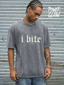 Camiseta Gráfica I Bite, Camiseta Lavada, Regalos Navideños, Camisetas Gráficas Y2K para Hombre, Camisetas Vintage Lavadas Estilo Urbano, Camisetas de Algodón de 230G, 100% Algodón Puro, Camisetas Gráficas Unisex, Camisetas para Halloween y Regreso a Clases - Gris - Ver 2