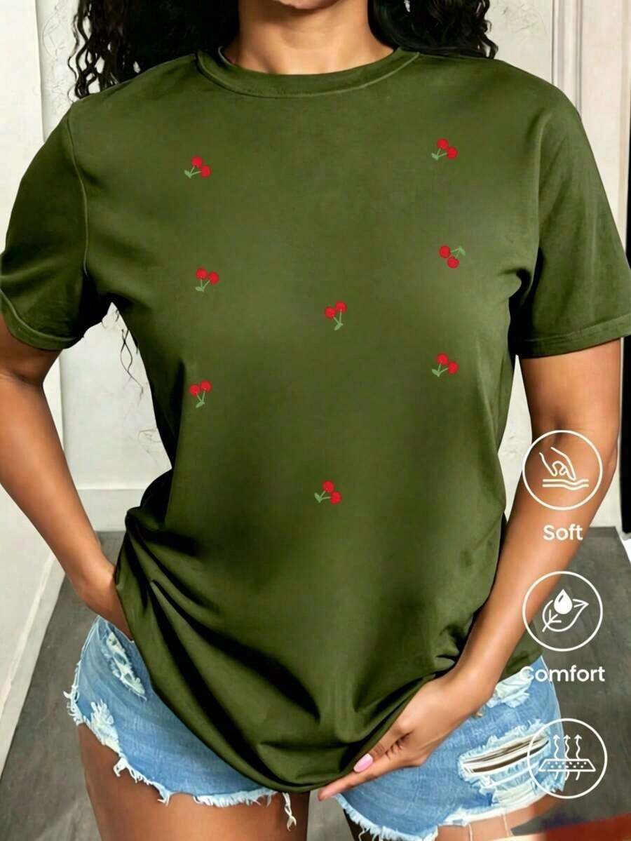 Envío gratis, entrega local enéxico, entrega en 4 días. Camiseta de manga corta a para primavera y verano 2026, hecha enéxico, 180 gramos.Estampado de dibujos animados, modelo de pareja, apta para uso interior o exterior.Cuello redondo, unisex, para oficina y ocio.Paquete de una pieza. - Verde militar - Ver 1