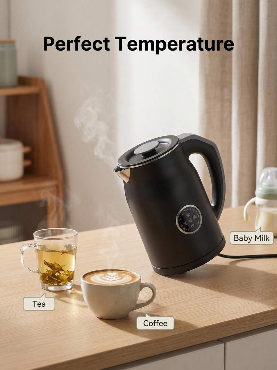 Ấm đun nước điện điều chỉnh nhiệt độ 1.2L, công suất 1000W, đun sôi nhanh, lòng ấm bằng thép không gỉ 304, làm nóng nhanh trong 5 phút, đa năng dùng để pha trà, cà phê và sữa cho trẻ em, màu đen/xanh lá/trắng. - Phích cắm loại B của Mỹ (110-127V) - Xem 1