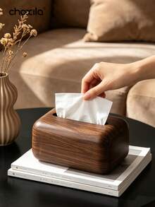 choxila 1pc New Chinese Style Wood Grain Tissue Box, High-End Luxury Feeling Tissue Holder Suitable For Living Room, Home Desktop Tissue Storage Box, Applicable To Living Room, Bedroom, Kitchen, Dining Room - Brown - View 1
