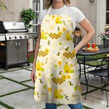 1pc, Home Decor, Bee Pattern Printed Apron, Sleeveless, Neck Strap Design, Suitable For Cooking, Baking And Entertainment, Perfect For Home Dining, Parties, Outdoor BBQ Parties, Baking Apron|Bright Apron|Polyester Apron|Printed Apron - Multicolor - View 8