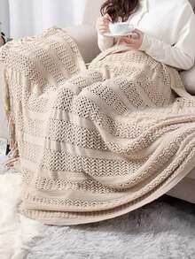 Fluffy Knitted Tassel Blanket, Lightweight Soft Comfortable For Bed, Sofa, Chair - Light Curry Color - View 7