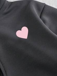 2pcs Girls Heart Print Sweatshirt And Pants Set, Minimalist Design, Comfortable For Spring, Autumn And Winter - Dark Grey - View 5