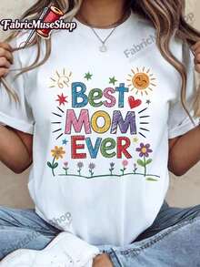 1 pieza clásica y versátil, camiseta de manga corta de algodón puro con dise?o mamá para mujeres, ideal para usar en todas las estaciones. Estilo moderno - Blanco - Ver 1