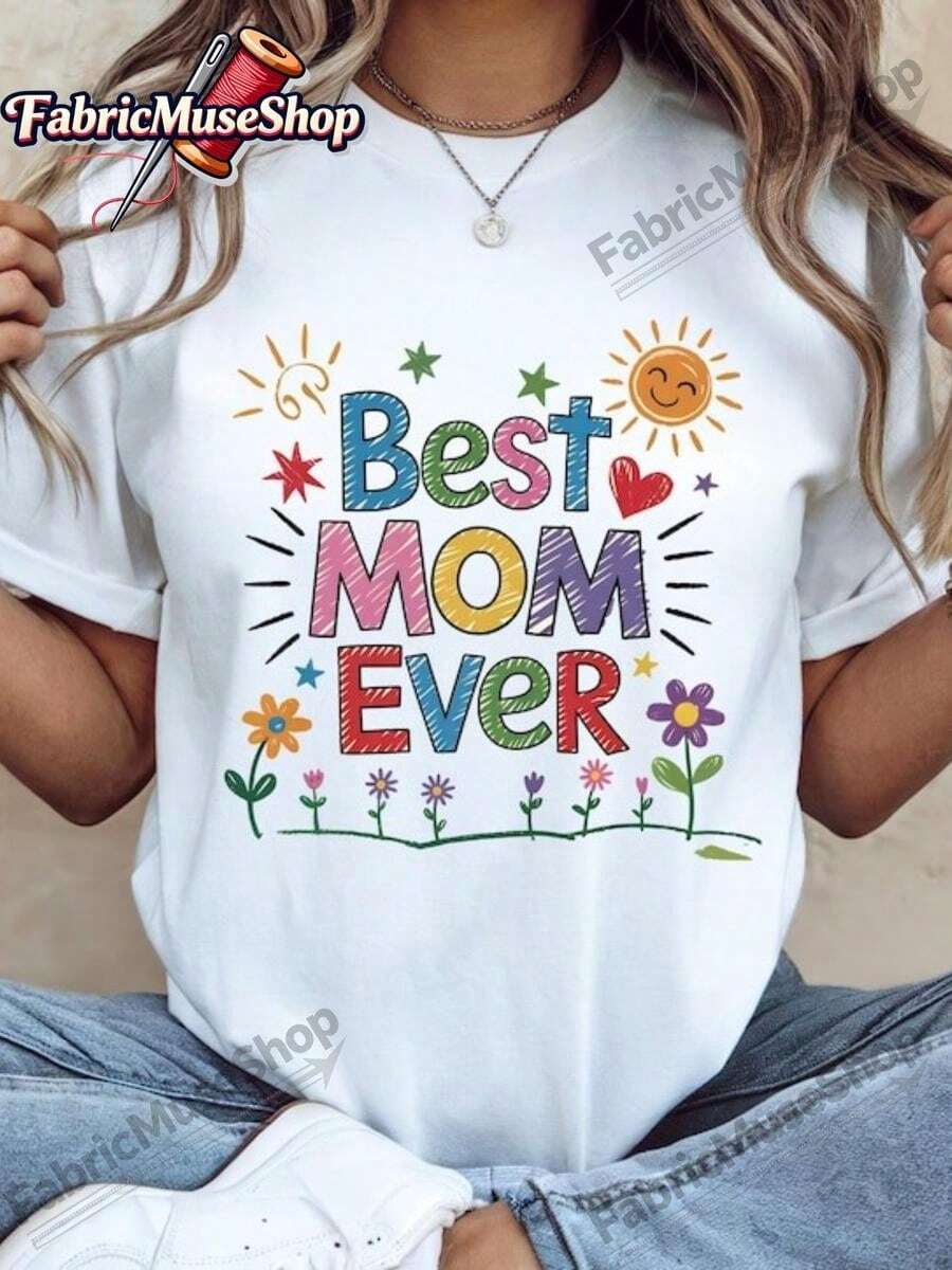 1 pieza clásica y versátil, camiseta de manga corta de algodón puro con dise?o mamá para mujeres, ideal para usar en todas las estaciones. Estilo moderno - Blanco - Ver 1