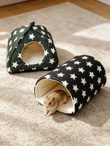 2pcs/Set Star Pattern Hamster Bed, Rabbit Hiding Place, Washable Small Pet Warm Nest With Guinea Pig Tunnel, Rabbit Hiding Cage Accessories Set, Suitable For Hamster, Ferret, Rabbit - Baby Pink - View 5