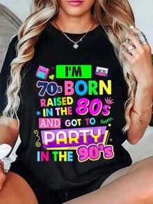 100% Algodón, Ideas de Ropa Rave de los 90 para Mujer y Conjunto de Fiesta, Camiseta de Disfraz para Festival de los 90, Camiseta Gráfica para Hombre y Mujer, Cuello Redondo, Moda Clásica, Tops para Vacaciones de Verano - Negro - Ver 5