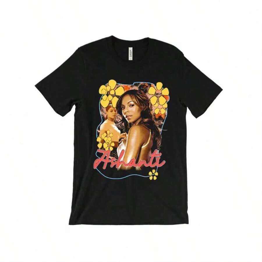 Camiseta Ashanti - Foolish - Chaper II - 2 - Happy - Ja Rule - Old School Hip Hop Rnb - Pop de los 2000 - Camiseta Vintage de Rap. Camiseta de Mujer con Estampado Digital 220g, Suave y Transpirable, Tallas S-5XL, Tallas Grandes, Casual, para Uso Diario, Ropa Urbana, Atuendo de Fin de Semana. - Negro - Ver 1