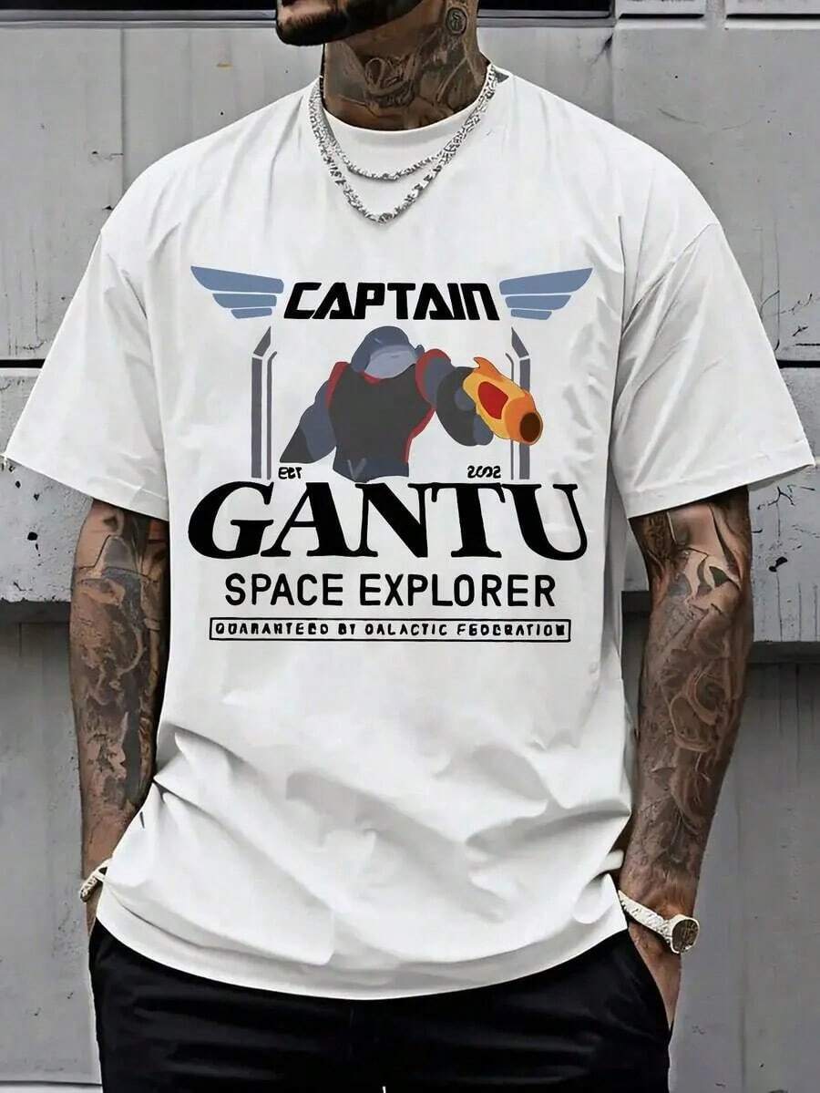 Camisetas Gráficas de  100% Algodón, Camiseta de , Capitán Gantu Explorador Espacial, Unisex, Estilo Retro Vintage, Cuello Redondo, Manga Corta Casual - Estilo Urbano Vintage, Camiseta Unisex de Algodón de Manga Corta y Cuello Redondo, blusas para mujer. blusas.blusas casuales para dama. - Blanco - Ver 1