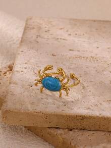 Nhẫn hình cua bằng thép không gỉ mạ vàng 18k kiểu Boho, họa tiết dầu nhỏ giọt, hình bạch tuộc có thể điều chỉnh kích thước, trang sức sinh vật biển, trang sức mùa hè chủ đề đại dương, phụ kiện thời trang đi biển, nghỉ dưỡng. - 1 - Xem 8