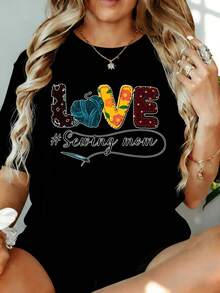 Camiseta "Love Sewing Mom" para Mujer, Camiseta Casual con Diseño Gráfico de Hilo y Patchwork para Amantes de las Manualidades y Madres, 180g, para el Hogar, Aire Libre, Regalo para el Día de San Valentín o Fiestas - Negro - Ver 1