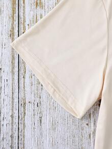 Camiseta casual de verano para mujer, de manga corta, con estampado artístico, suave, de cuello redondo, ligera, lavable a máquina, para primavera-verano, ropa casual de mujer en tela elástica. - Albaricoque - Ver 3