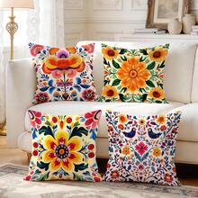 4pcs/Set Retro Pattern Printed Pillow Cover, Single-Sided Printing, Suitable For Living Room, Bedroom, Home Decor, All Seasons - Multicolor - View 7