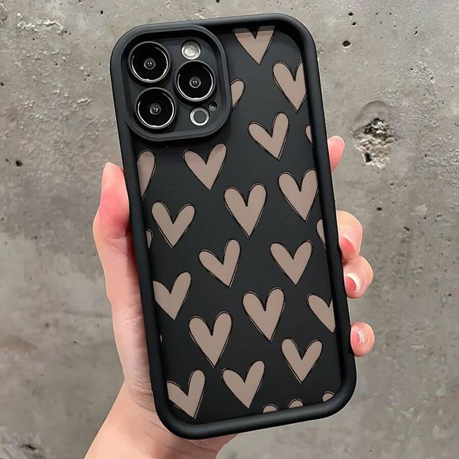Compatible con las series , GALAXY, Funda para Teléfono - Funda para Teléfono con Patrón de Corazón Marrón de Moda en Negro, Adecuada para Funda de . - (Un color) 1 unidad por paquete - Ver 1