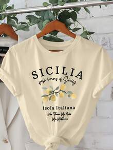 Camiseta casual de manga corta y cuello redondo de corte regular, con estampado de patrón de limones, perfecta para primavera y verano, diseñada para mujeres como un atuendo casual diario para el verano. - Blanco - Ver 7