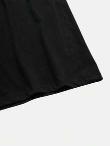 Camiseta de algodón de manga corta y cuello redondo con estampado de letras "A LITTLE BIT DRAMATIC", estilo ligero y divertido, para uso diario casual en verano. - Negro - Ver 5