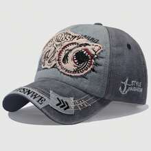 Gorra de béisbol con estampado de tiburón desgastado, estilo vintage y versátil de hip hop, adecuada para la calle, viajes, ajustable, para todas las estaciones - Tiburón parche - Ver 1