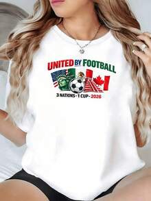 Tres banderas unidas por el fútbol representan la amistad entre naciones y la pasión por el deporte con un balón central simbólico camiseta de mujer casual moderna cómoda para fanáticas del torneo 2026 - Negro - Ver 6
