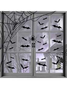 60 piezas/Set Decoración de Halloween Murciélagos 3D de PVC Negro - Pegatinas de Pared de Terror - Opción Ideal para Celebración de Halloween y Artículos Únicos - Multicolor - Ver 4