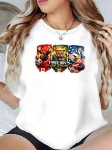 Figura de alce tigre y águila representando la unión de Canadá México y Estados Unidos en una pasión compartida por el fútbol simbolizando fuerza amistad y esperanza camiseta de mujer casual moderna - Negro - Ver 6