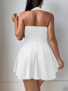 Vestido corto sin mangas de unicolor para mujer, atuendo casual y de uso diario en color borgoña - Blanco - Ver 6