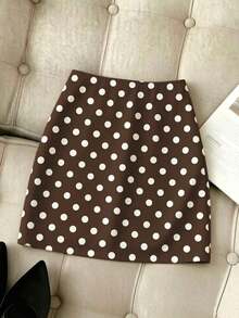 corta ajustado de verano para mujer con diseño elegante y clásico de lunares negros y plisados, regalo de cumpleaños, atuendo para fiestas, festivales, viajes y vacaciones en la playa.Diseño único y versátil, con estilo fashionable. - Café integral - Ver 2
