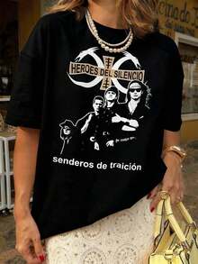 100% algodón puro, transpirable y agradable para la piel. Diseño clásico de cuello redondo, corte ajustado y adecuado para todo tipo de cuerpos. Estampado de moda con estilo minimalista y de alta calidad. Diseño unisex perfecto para conjuntos de pareja, ideal para el transporte diario, citas, ocio y ropa urbana - versátil y atemporal. - Negro - Ver 7