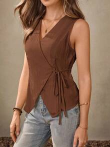 estilo BOHO casual de estilo campestre estadounidense en color crema amarillento, con tirantes delgados, adecuado para maestras, oficina, viajes, con aspecto vintage. Blusa de verano para mujer en color amarillo claro, top de verano para muj - Marrón - Ver 8