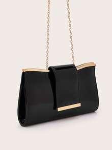 Quilted Flap Closure PU Solid Color Envelope Bag, Fashionable Bright Color Party Clutch, Laser Bright Color Chain Shoulder Bag, Glossy Evening Party Mini Square Bag, Suitable For Women Date, Party, Banquet - Black - View 4