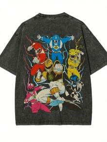 Men's Fashion Round Neck Casual Washed-Shirt Print Washable Comfortable All Seasons% Lightweight Breathable Fan Support Clothing Popular Anime Merchandise,% Casual-Shirts, Available In Matching Sizes Parents And Children, A Must-Have Fans Of King Of,Sommer Shirt,Blusen Für Damen Sommer,2000s Style,80s,Urlaub,Sport Tshirt,Hemd Herren,Y2k Style,Bruno,Funny Shirts,90s Style - Black - View 1