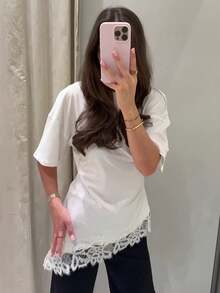 Sexy Lace Patchwork Elegant Women's Streetwear Shirt Casual - White - View 2