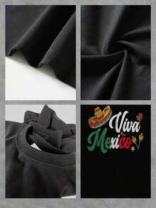 Viva Mexico Fiesta! Women's Graphic Print T-Shirt, Made Of Soft, Pure Cotton, Perfect For Cinco De Mayo Celebrations, Everyday Casual Wear, Or A Fun Gift For Her. Ideal For Celebrating Mexican Heritage In Comfort. - 黑色 - 查看 4