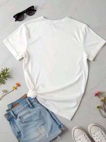 A Fashionable, Short-Sleeved, Crew-Neck T-Shirt, Made In Mexico For The Spring/Summer 2025 Season. Featuring A Cartoon Print, This Matching Set Is Suitable For Both Tucking In And Wearing Out, Ideal For The Office And Casual Wear. Designed For Men And Women, It Can Be Worn Individually. Suitable For Holy Week And Easter. | Exquisite Design | Loose And Comfortable | Easy To Match | - 白色的 - 查看 2