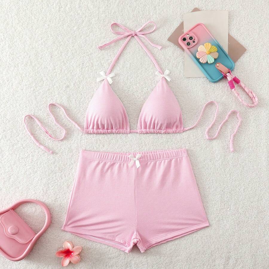 Purely Seductive Backless Bikini With Bow Detail, New Two-Piece Swimsuit With Fresh And Delicate Print. - Pink - View 1