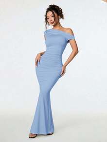 Ropa de verano, atuendos para citas diarias y viajes, atuendos de fiesta, atuendos interiores elegantes para mujeres, atuendos para salir, vestido asimétrico de sirena extra largo con hombros caídos, atuendos de club para mujeres, atuendos de - Azul - Ver 6