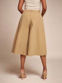 Pantalones culotte de cintura alta con pliegues y pierna ancha - Amarillo - Ver 5