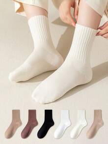 6雙女款純色中性襪，夏季男女通用，純棉材質，適合日常穿著與辦公室穿著 - 彩色 - 查看 8